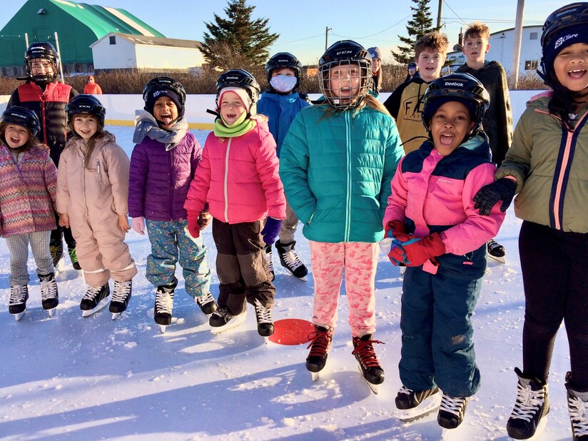 Children on the outdoor skating rink