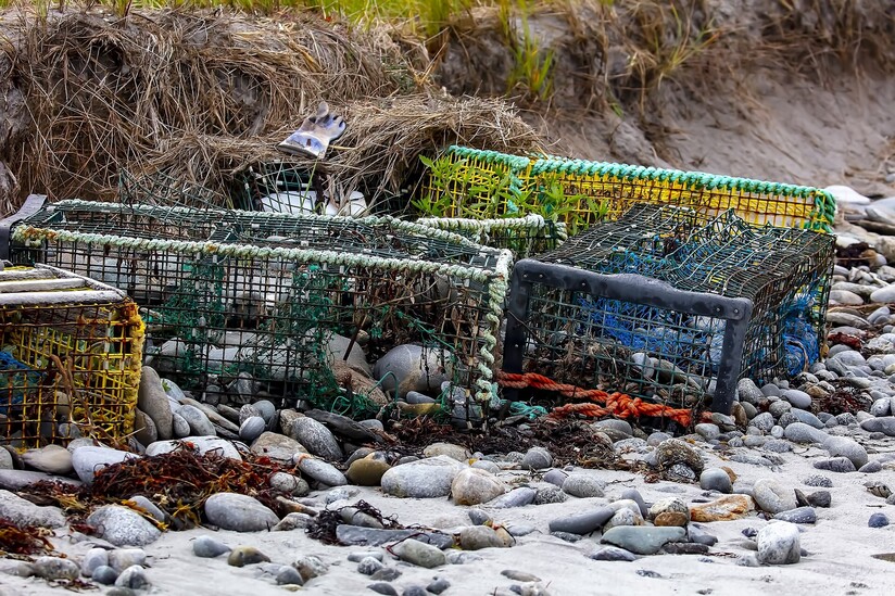 abandoned fishing traps on the beach